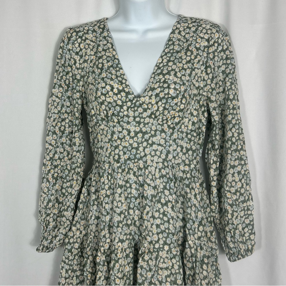Zaful tiny flower V-neck long sleeve mini dress S - Picture 8 of 11